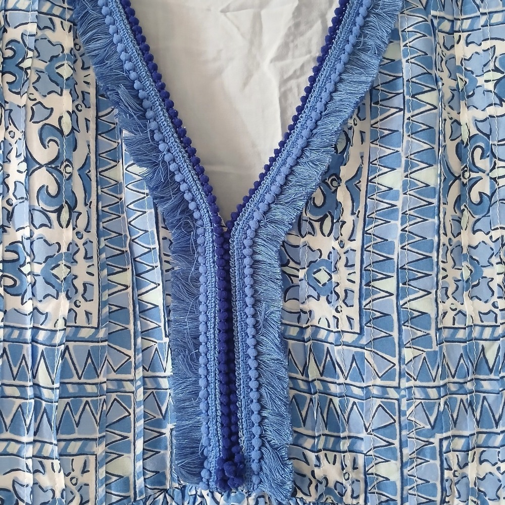 Vineyard Vines Women's Size Medium Cay Scarf Print Pintuck Dress Fringe Mini - Picture 8 of 16